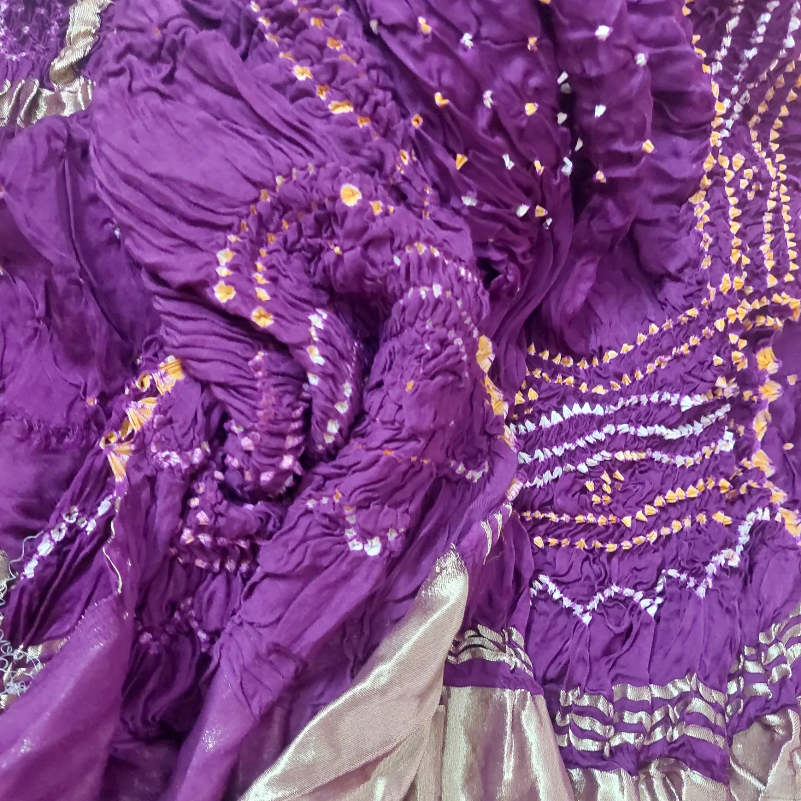 Azrak silk Unstitched Fabric, Purple Bandhani-Style Pattern