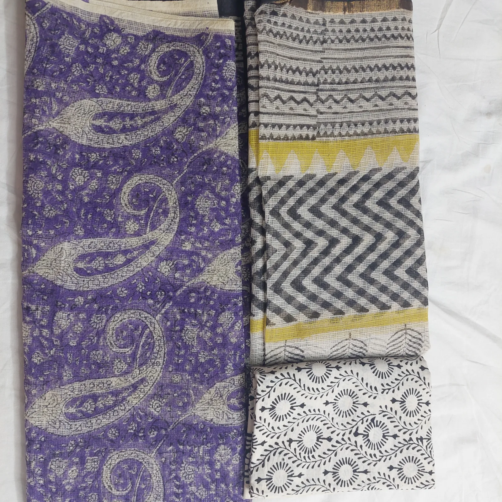 Bagru Cotta Unstitched Three-Piece, Purple Paisley Print