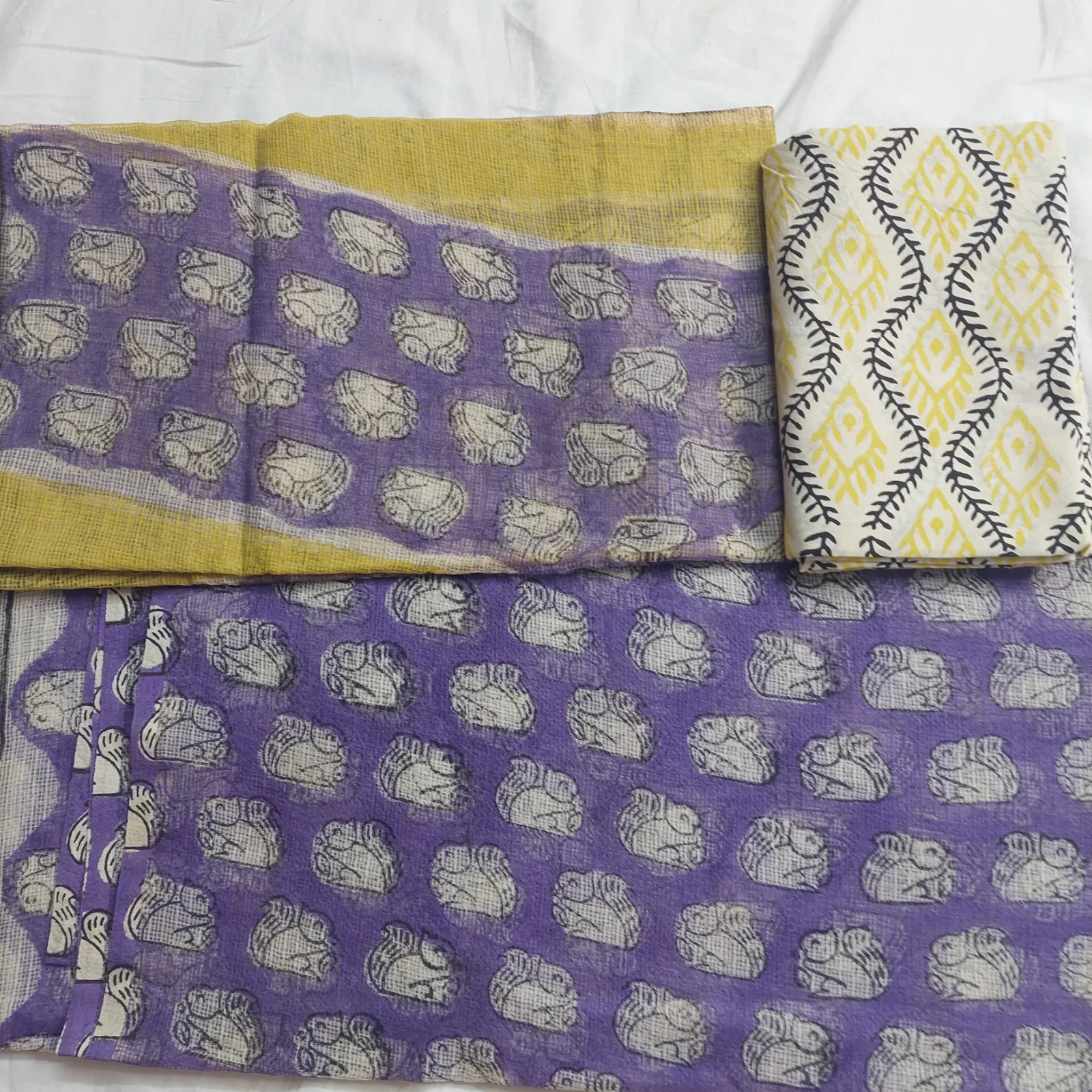 Bagru cotta Unstitched Three-Piece, Purple Motif Print