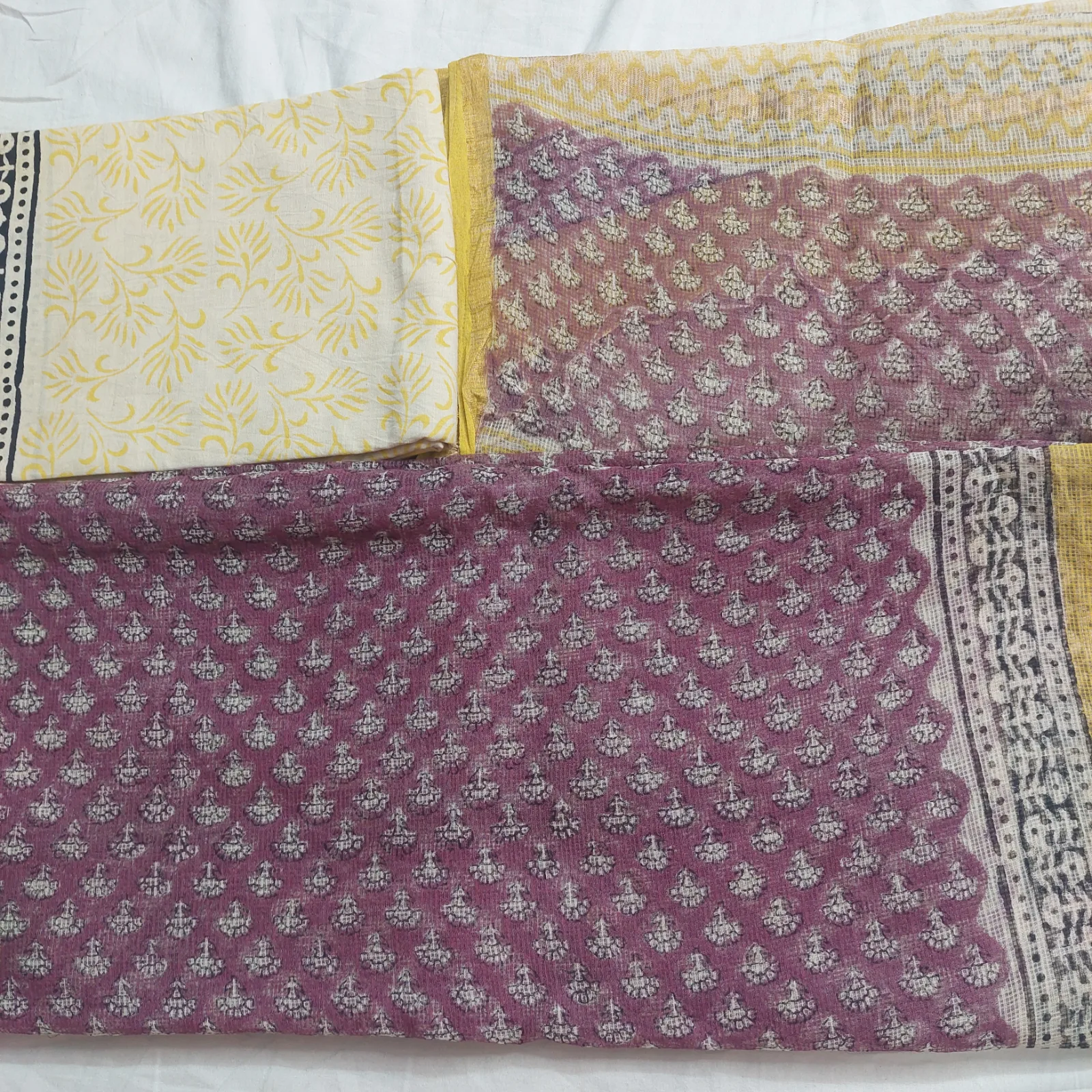 Bagru Cotta Unstitched Three-Piece, Mauve Buti Print